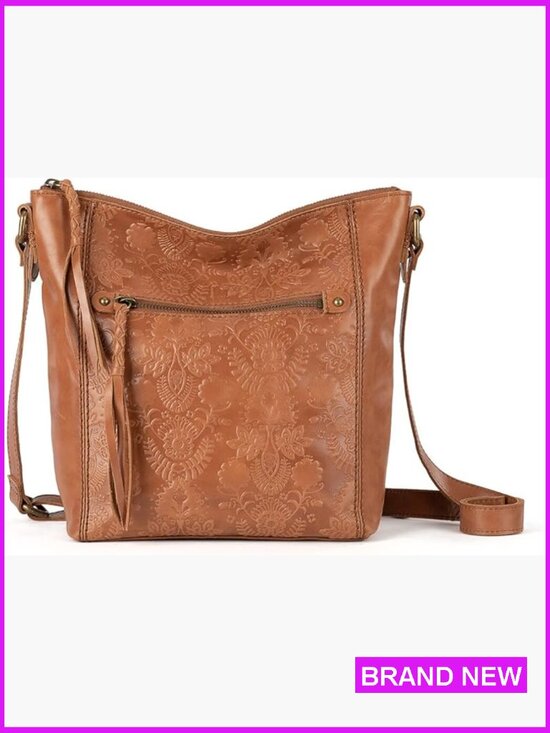 Leather Crossbody Purse Trapezoid Shape Adjustable Strap Boho Chic Everyday Bag